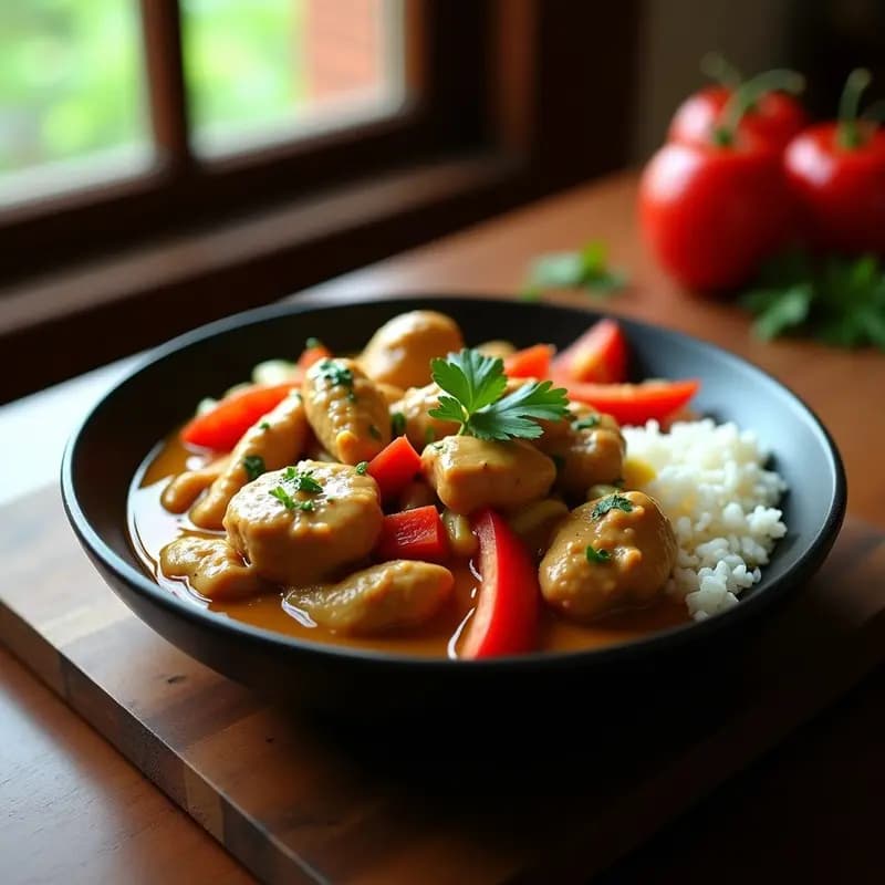 Tjin Tjin de Pollo con Maní y vegetales: Receta Surinamesa Picante y Cremosa
