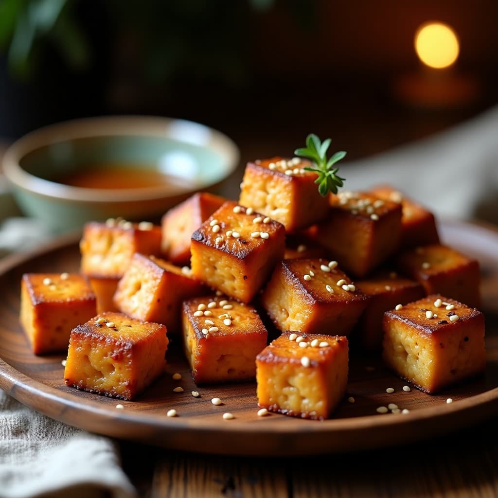 Tofu Ahumado con Salsa de Arce y Mostaza: Receta Canadiense Vegana en Airfryer