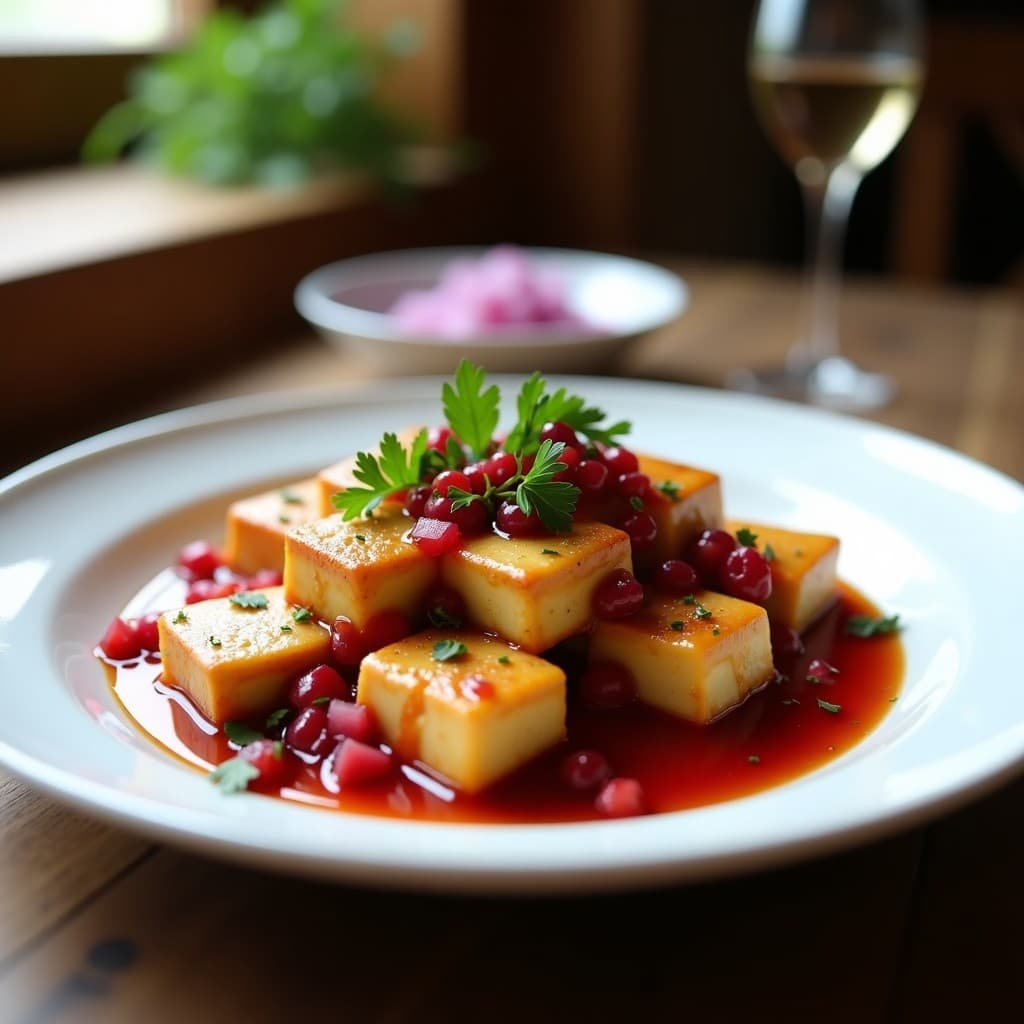 Tofu Ahumado con Salsa de Arándanos y Miel: Entrante Vegano y Gourmet en 10 Minutos