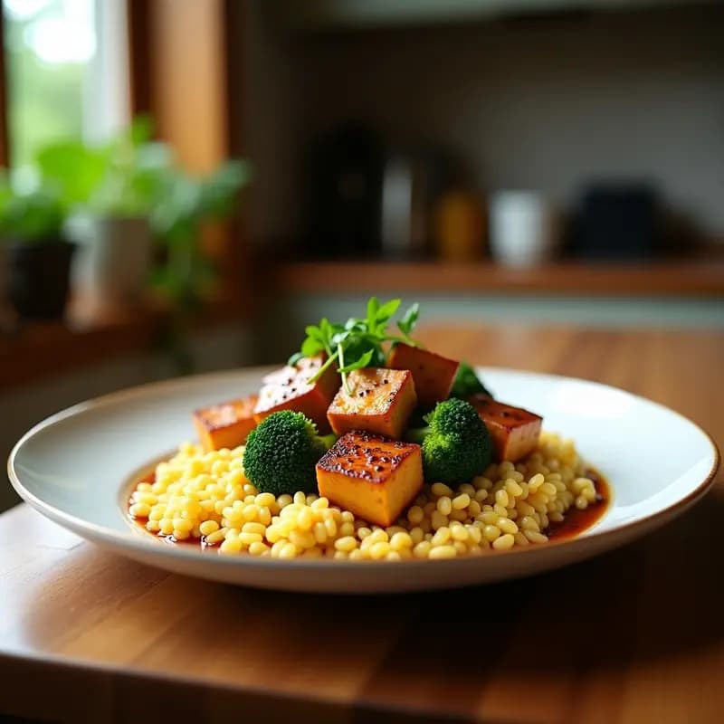 Tofu Teriyaki con Brócoli al Vapor y Arroz Jasmin: Receta Japonesa Vegana en 20 Minutos