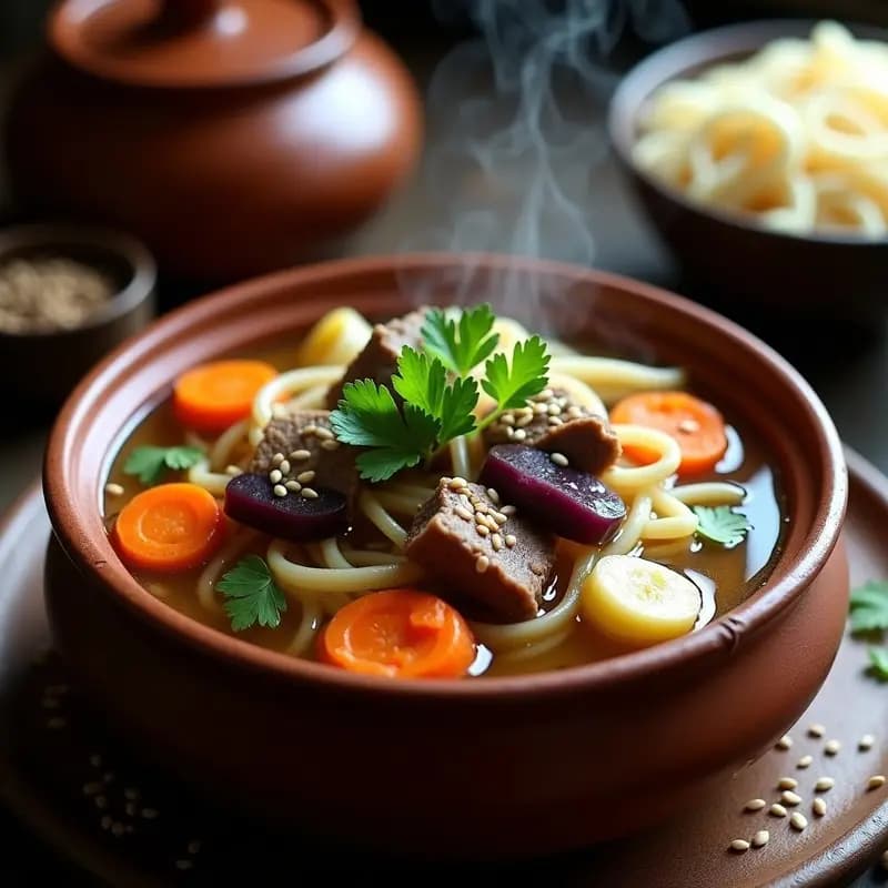 Tongba Mongol: Sopa de Cordero con Fideos y Verduras de Raíz en Olla Lenta