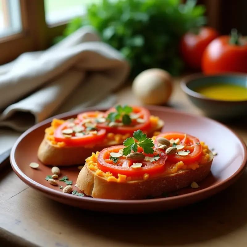Torradas con Tomate y Sobrasada Vegana: Desayuno Español Sin Lactosa y Sin Gluten