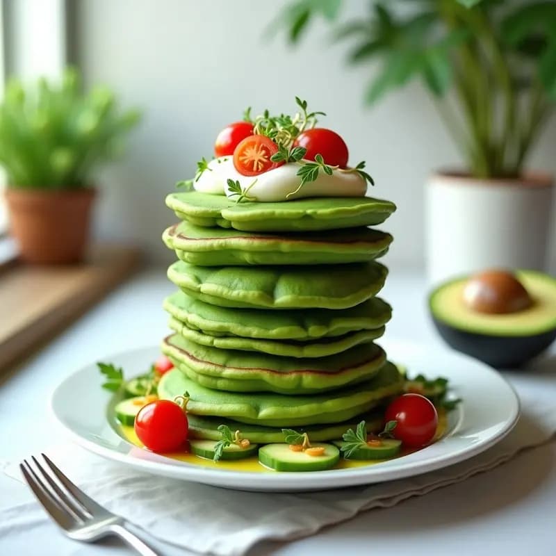 torre de panqueques de espinaca con queso crema de anacardos: Desayuno green layer
