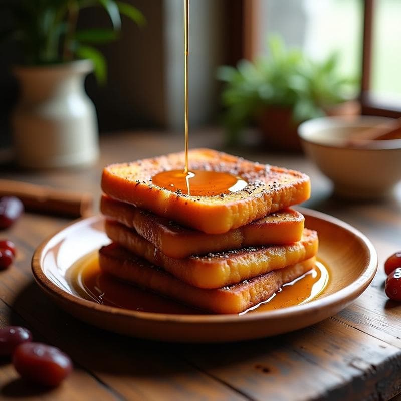 Torrijas de Pan de Maíz con Sirope de Dátiles y Canela: Postre Sin Gluten y Vegano