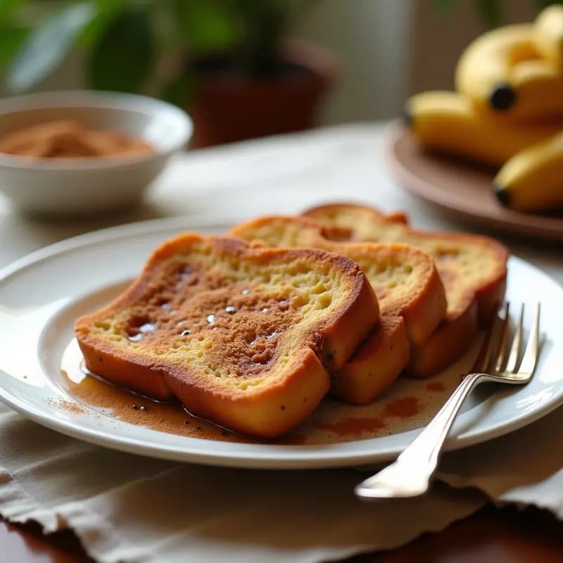 Torrijas de pan de plátano con canela: Desayuno español vegano y sin azúcar
