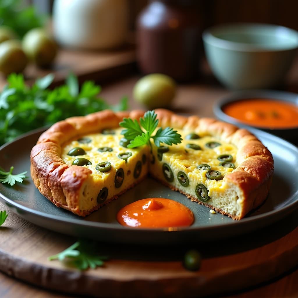 Torta de Aceituna Verde y Romesco: Entrante Español Vegano y Sin Gluten