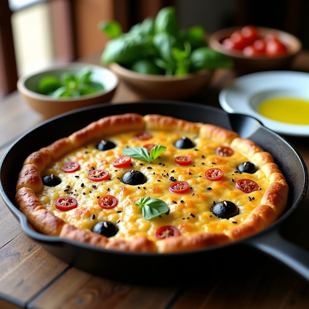 Torta de Aceitunas Negras y Tomates Secos: Receta Italiana Sin Harina en Sartén