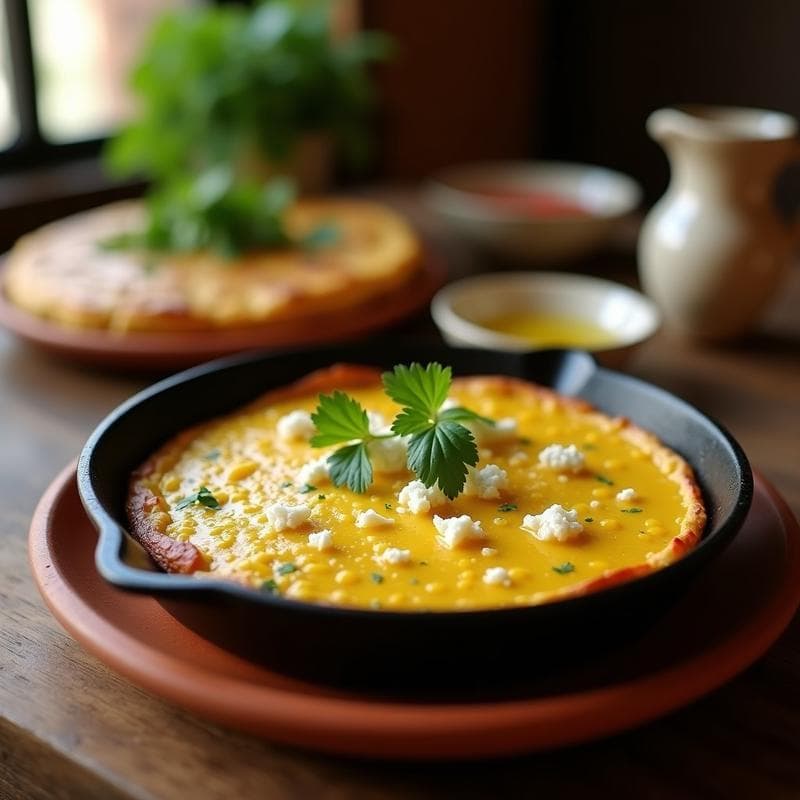 Torta de Elote y Queso de Cabra con Hojas de Cilantro: Desayuno Mexicano Sin Harina en Sartén