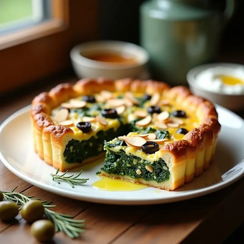 Torta de elaboración Greeks de Espinacas, Feta y Aceitunas Kalamata: Receta Griega en Airfryer