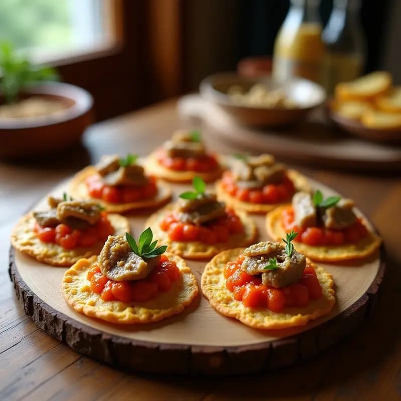 Tortas de Aceite de Oliva con Romesco y Sardinas: Tapa Española Vegana