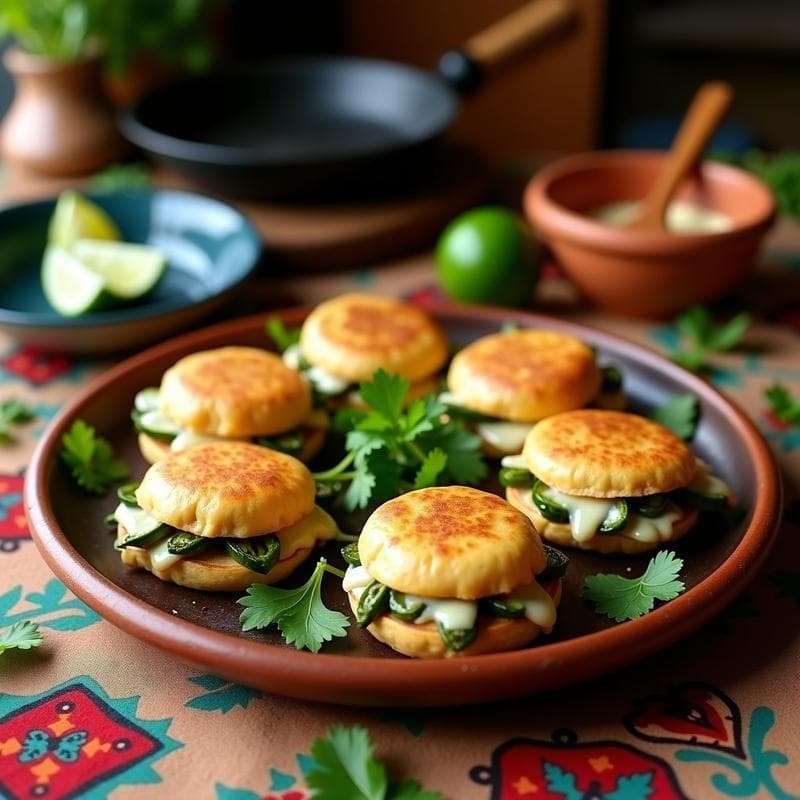 TORTAS de Maíz Azul con Queso Panela y Rajas de Chile Poblano: Desayuno Mexicano Tradicional