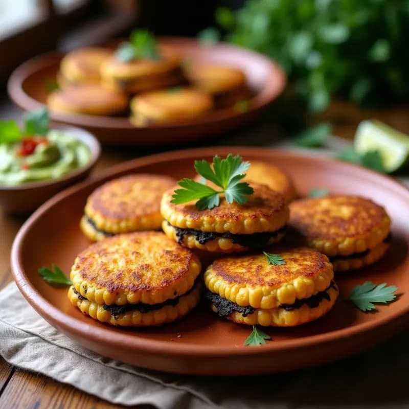Tortas de Maíz con Huitlacoche y Epazote: Aperitivo Mexicano Gourmet en Airfryer