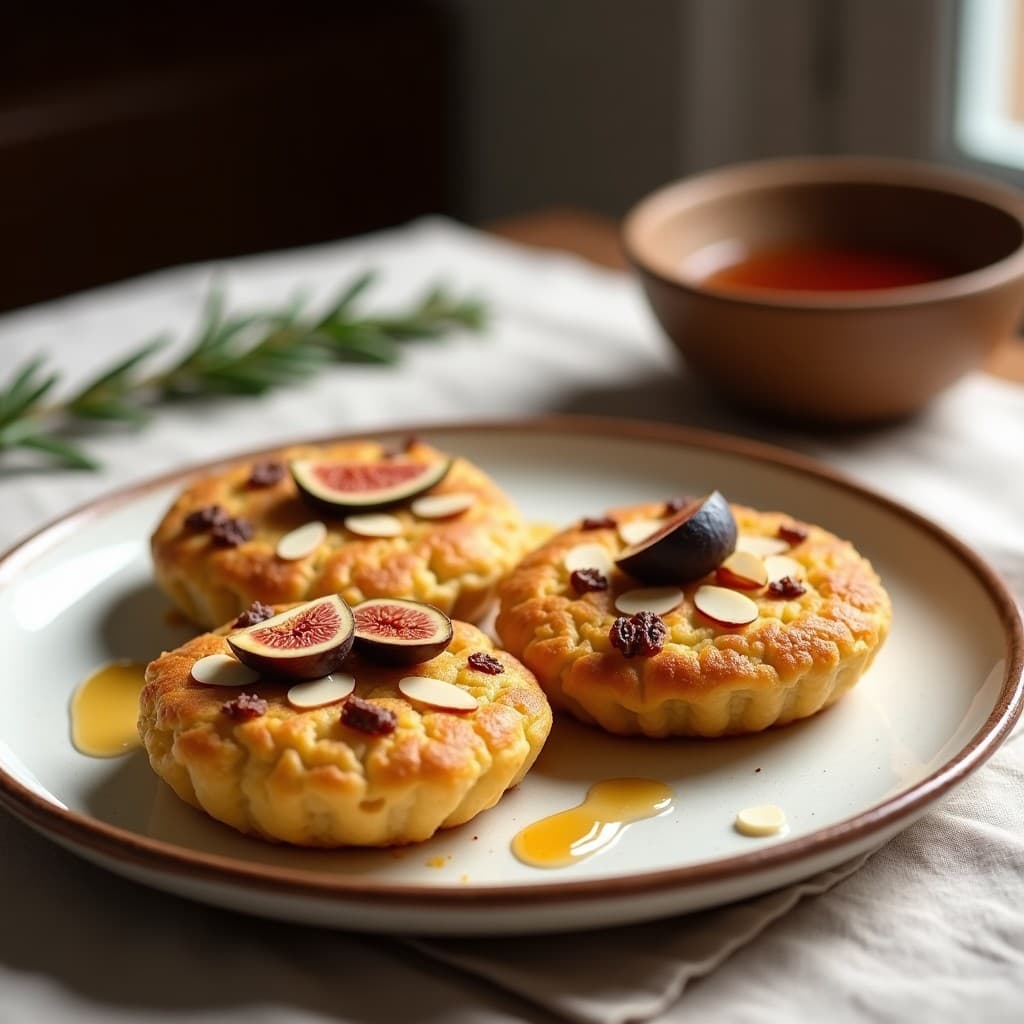 Tortas de Harina de Teff y Higos Secos con Miel de Agave: Desayuno Sin Gluten Energético