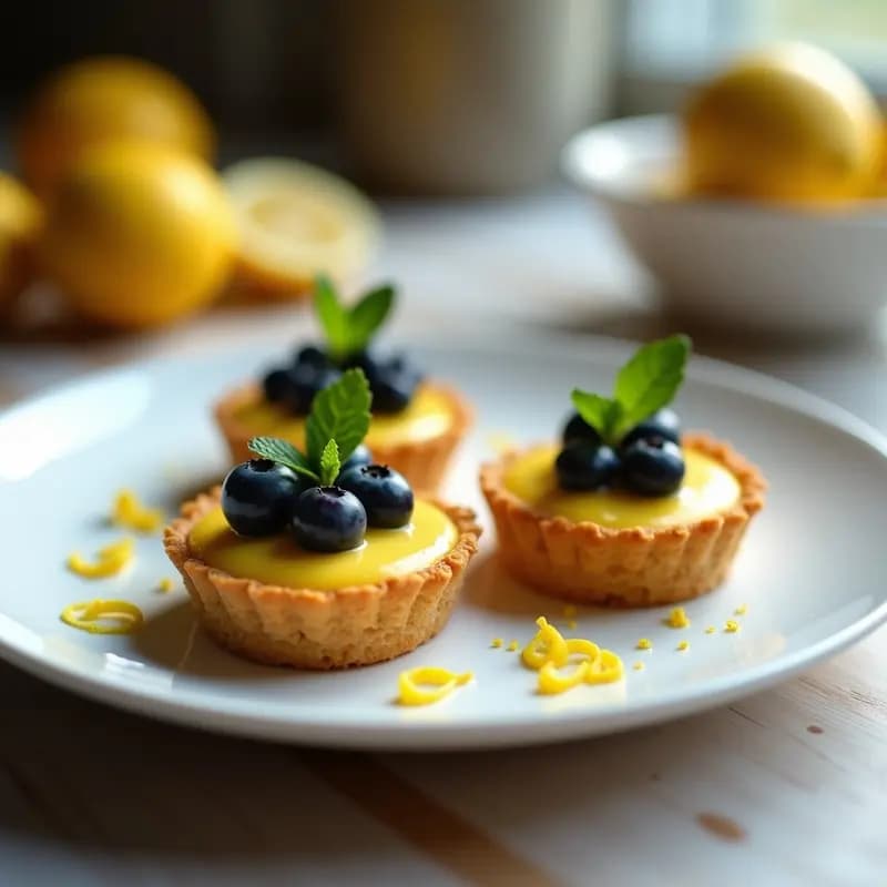 Törtchen de Limón y Arándanos: Postre Alemán Sin Harina con Base de Nueces