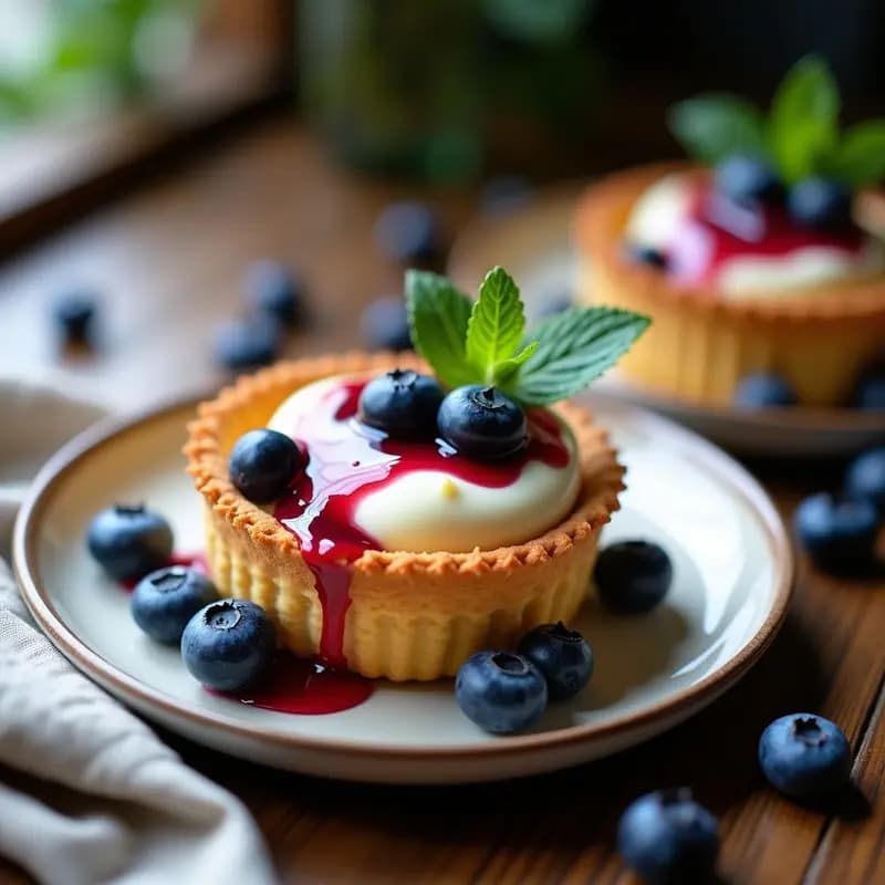 Törtchen de Queso Crema y Arándanos: Postre Alemán Sin Horno con Base de Galletas
