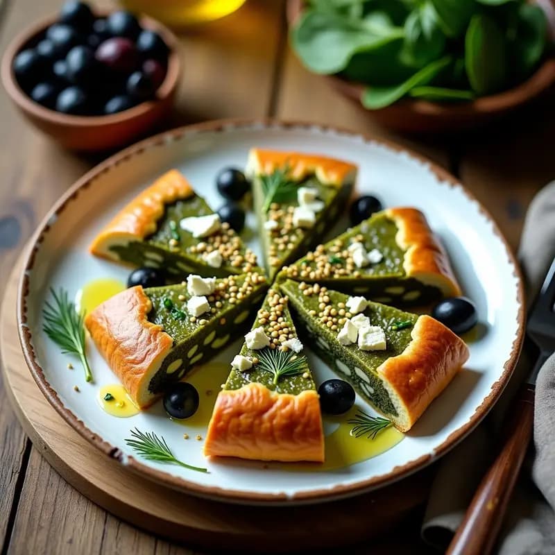 Torte de Espinacas y Feta con Masa de Aceitunas Negras: Receta Griega Salada Sin Harina