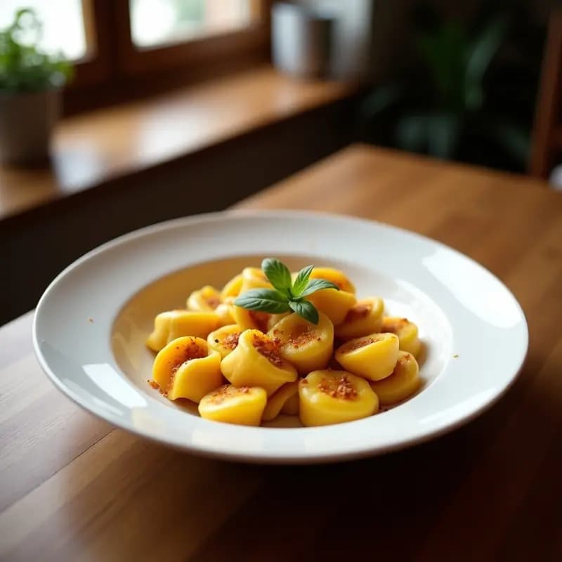 Tortelli di Zucca y Amaretto: Ravioli Italiano de Calabaza y Queso Azul