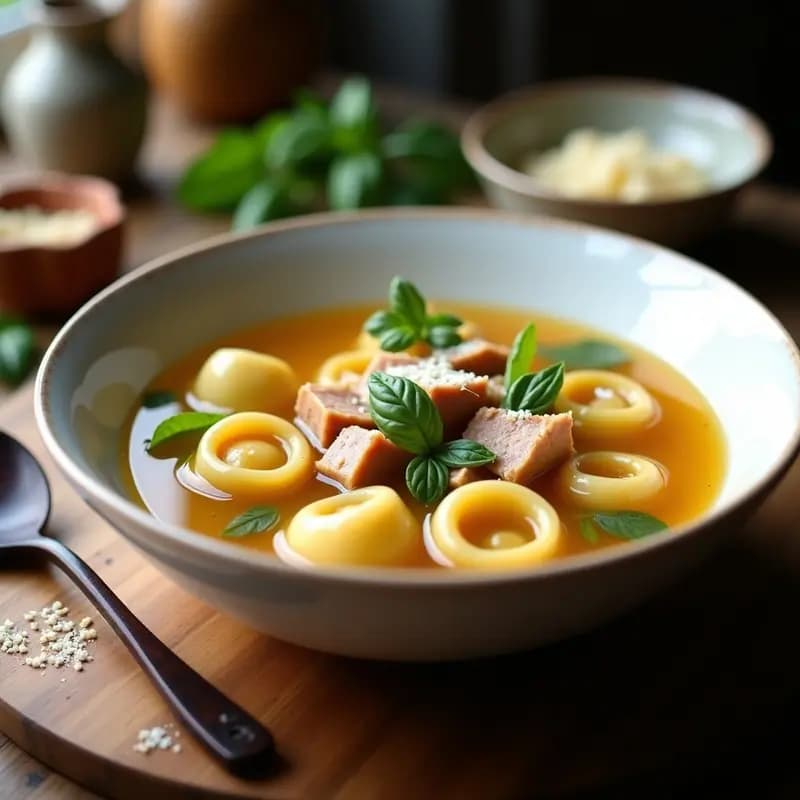 Tortellini en Brodo con Caldo de Pollo y Albahaca: Sopa Italiana Reconfortante para Invierno