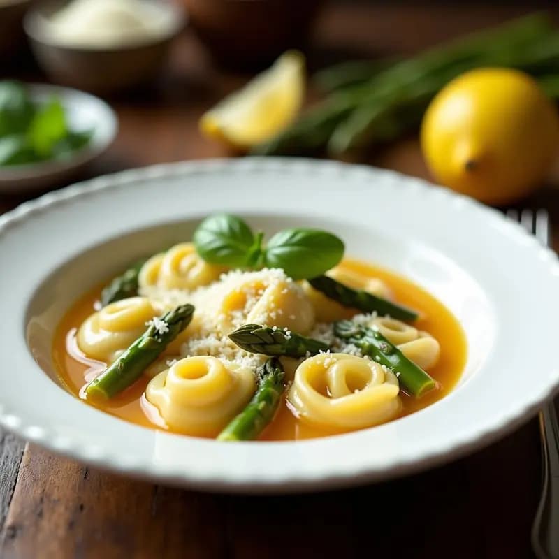 Tortellini en Brodo con Relleno de Espárragos y Queso Pecorino: Sopa Italiana Gourmet en 30 Minutos