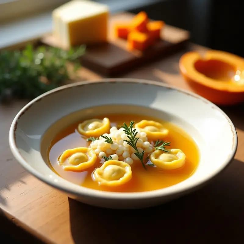Tortellini en Brodo Italiano con Relleno de Calabaza: Sopa de Pasta Tradicional en 25 Minutos
