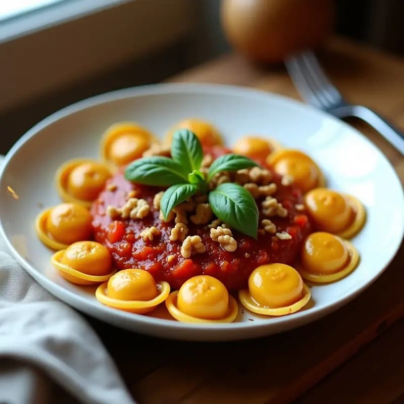 Tortellini de Calabaza y Amaranto: Rellenos Veganos y Sin Gluten con Salsa de Tomate Seco
