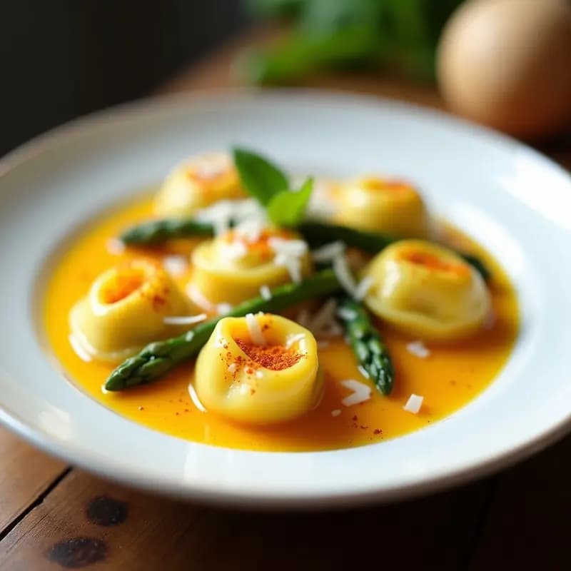 Tortellini de Espárragos y Ricotta en Salsa de Azafrán: Receta Italiana Gourmet en Thermomix