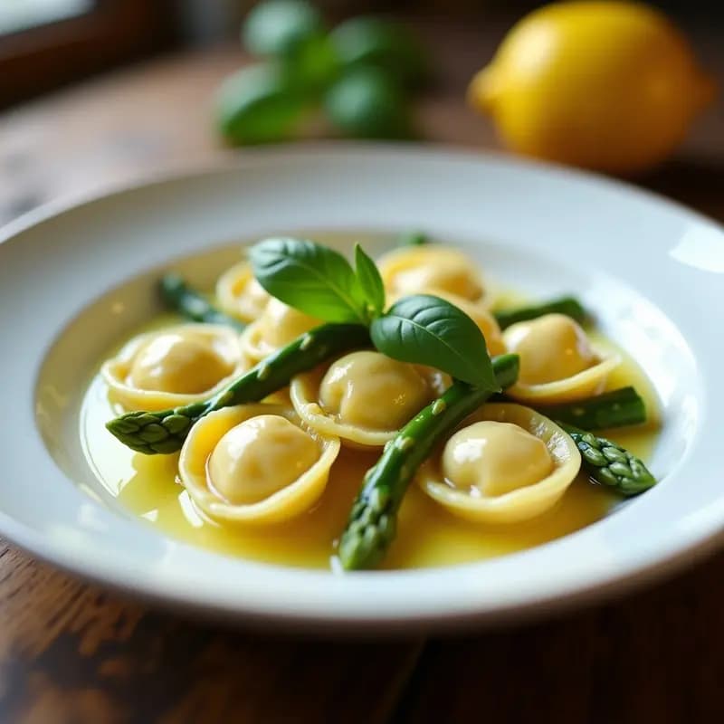 Tortellini Rellenos de Ricotta y Espárragos: Receta Italiana en Salsa de Limón y Albahaca