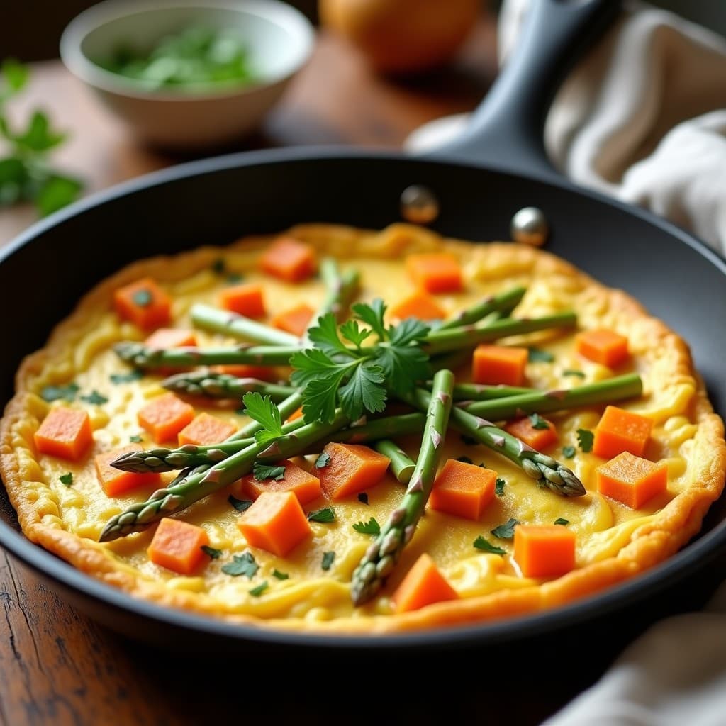Tortilla de Batata y Espárragos Blancos: Receta Sin Gluten y Alta en Fibra en Sartén