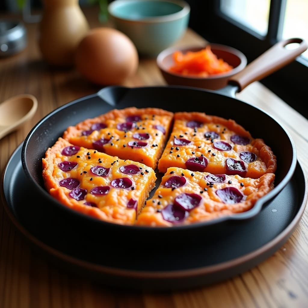 Tortilla de Batata Morada y Kimchi: Receta Coreana Keto en Sartén Antiadherente