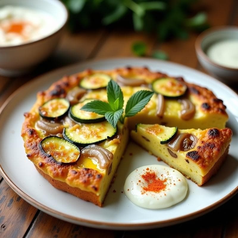 Tortilla de Calabacín y Cebolla Carneada con Queso Vegano: Receta Sin Huevo en Airfryer