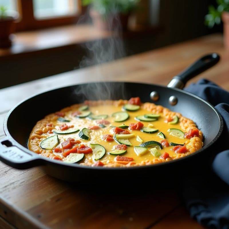 Tortilla de Calabacín y Kimchi: Desayuno Corea-Español en Sartén Antiadherente