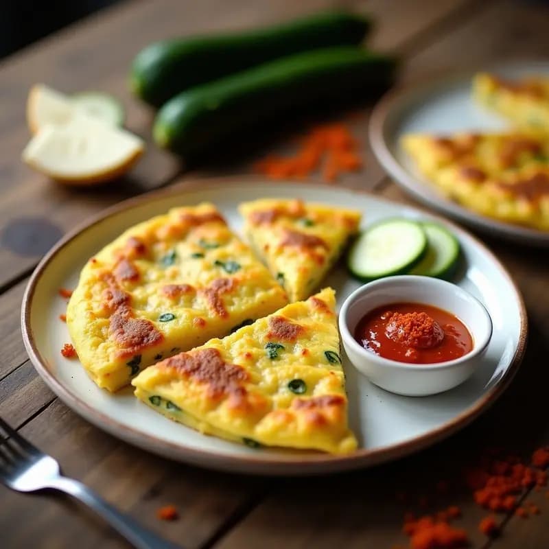 Tortilla de Calabacín y Queso de Cabaña con Salsa de tomate Ahumado: Desayuno Argentino Keto