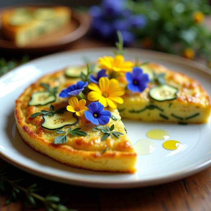 Tortilla de Calabacín y Queso de Cabra con Flores Comestibles: Desayuno Gourmet