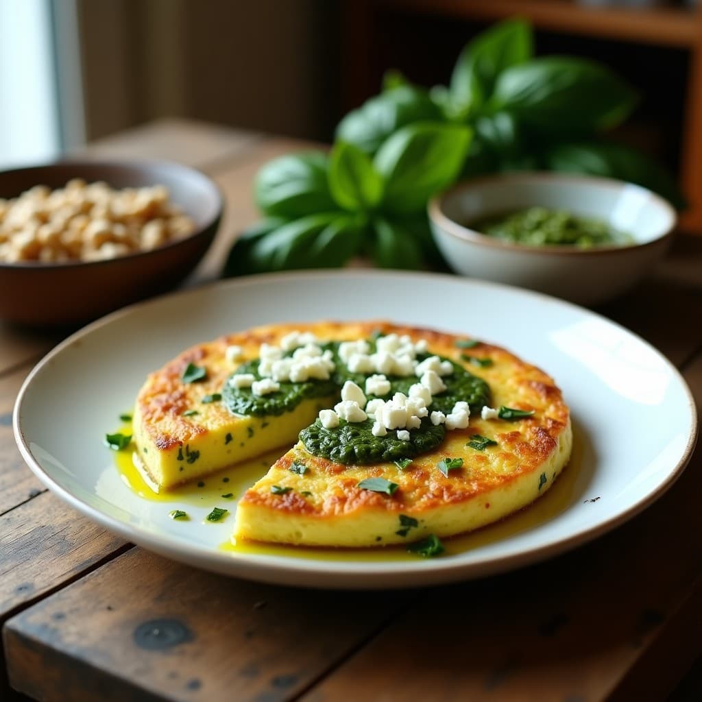 Tortilla de Calabacín y Queso Feta con Pesto de Hinojo: Desayuno Keto en 15 Minutos