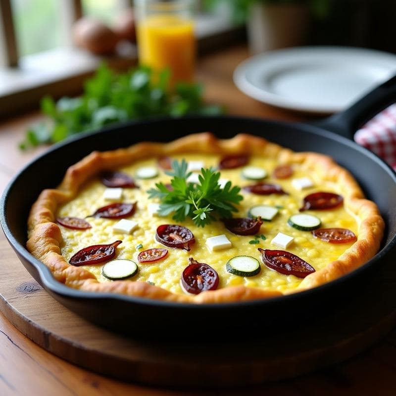 Tortilla de Calabacín y Queso Feta: Receta Griega en Sartén Antiadherente con Tomates Secos