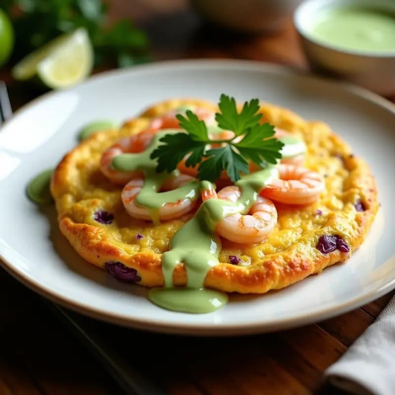 Tortilla de Camarones y Cebolla Morada con Aderezo de Lima: Receta Costeña Colombiana