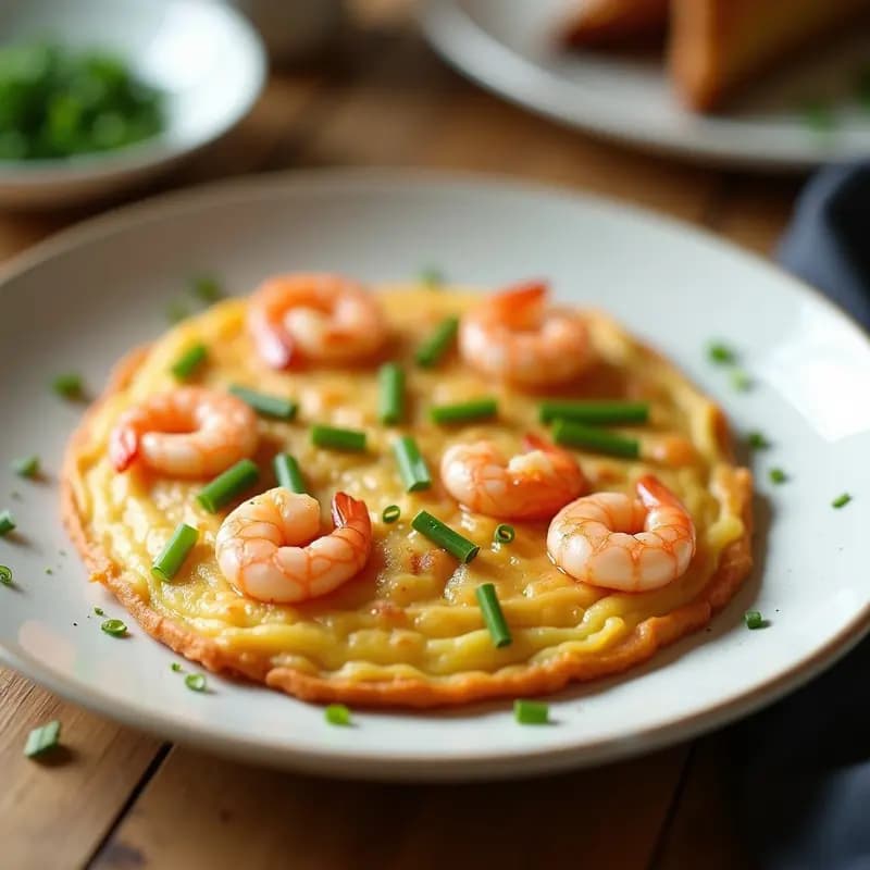 Tortilla de Camarones y Cebollino: Desayuno Español con Toque Gourmet y Baja en Calorías