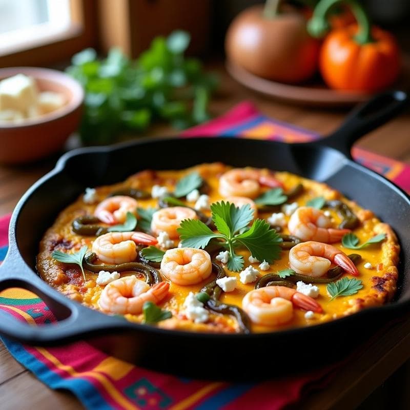 Tortilla de Camarones y Chile Poblano: Receta Mexicana en Sartén en 15 Minutos
