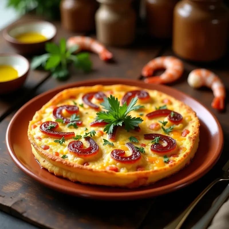 Tortilla de Camarones y Chorizo: Receta Española de Tapa Tradicional con Toque Picante