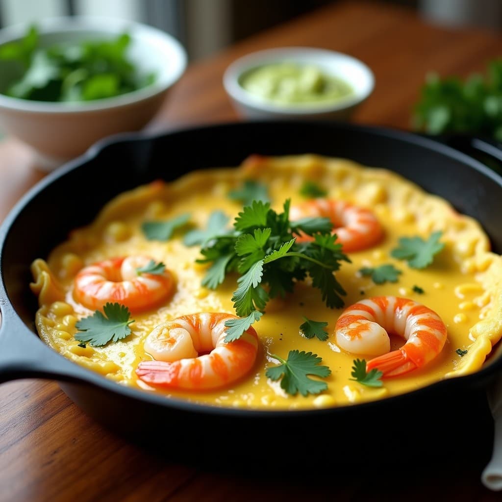 Tortilla de Camarones y Cilantro con Salsa de Limón Verde: Receta Colombiana en 20 Minutos
