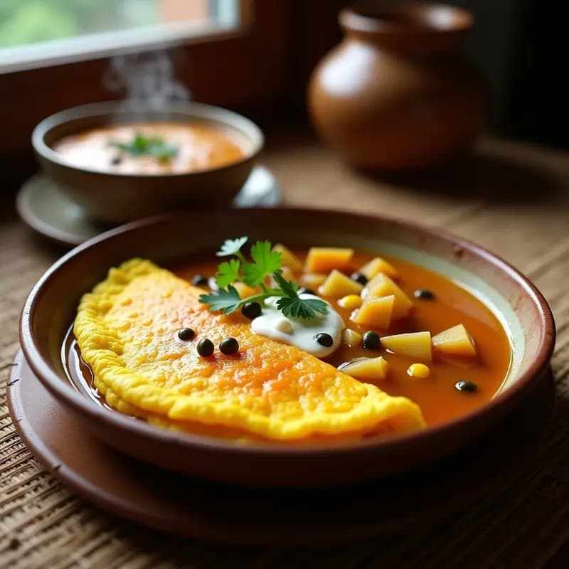 Tortilla de Camarones y Cúrcuma: Desayuno Colombiano con Ajiaco de Acompañamiento
