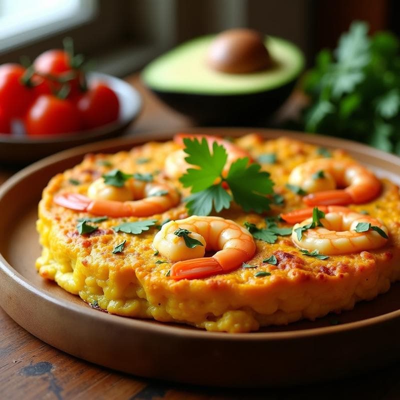 Tortilla de Camarones y Cúrcuma: Receta Peruana en Airfryer con Aji Amarillo
