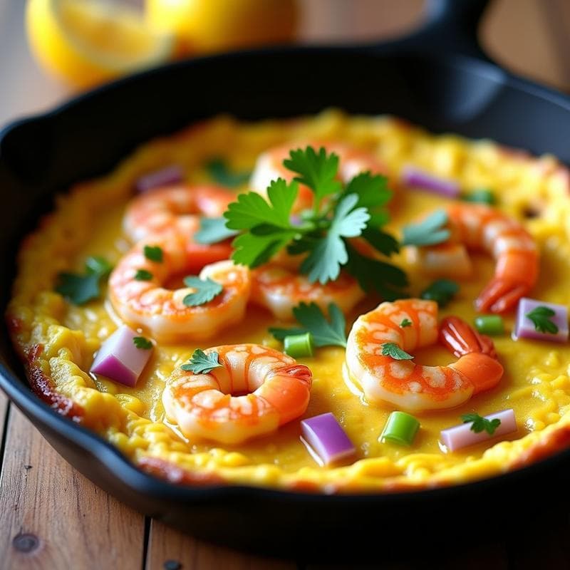 Tortilla de Camarones y Cúrcuma: Receta Keto y Alta en Omega-3 en Sartén