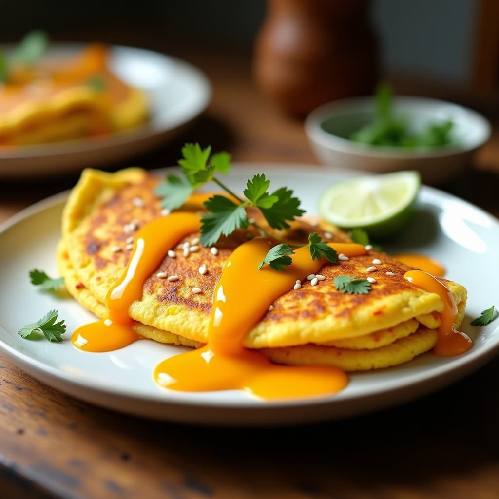 Tortilla de Camarones y Cúrcuma con Salsa de Mango: Receta Tailandesa en Sartén