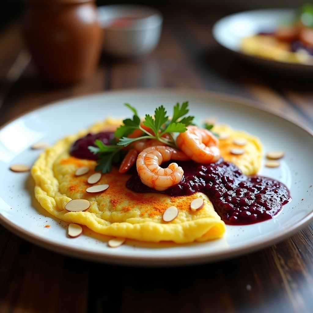 Tortilla de Camarones y Cúrcuma con Salsa de Marionberry: Receta Fusion Alta en Proteína