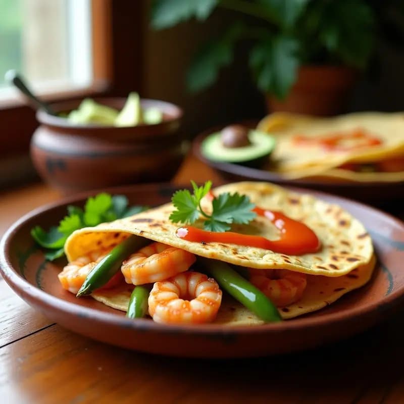Tortilla de Camarones y Ejotes con Salsa de Chile Habanero: Desayuno Mexicano Alto en Proteína