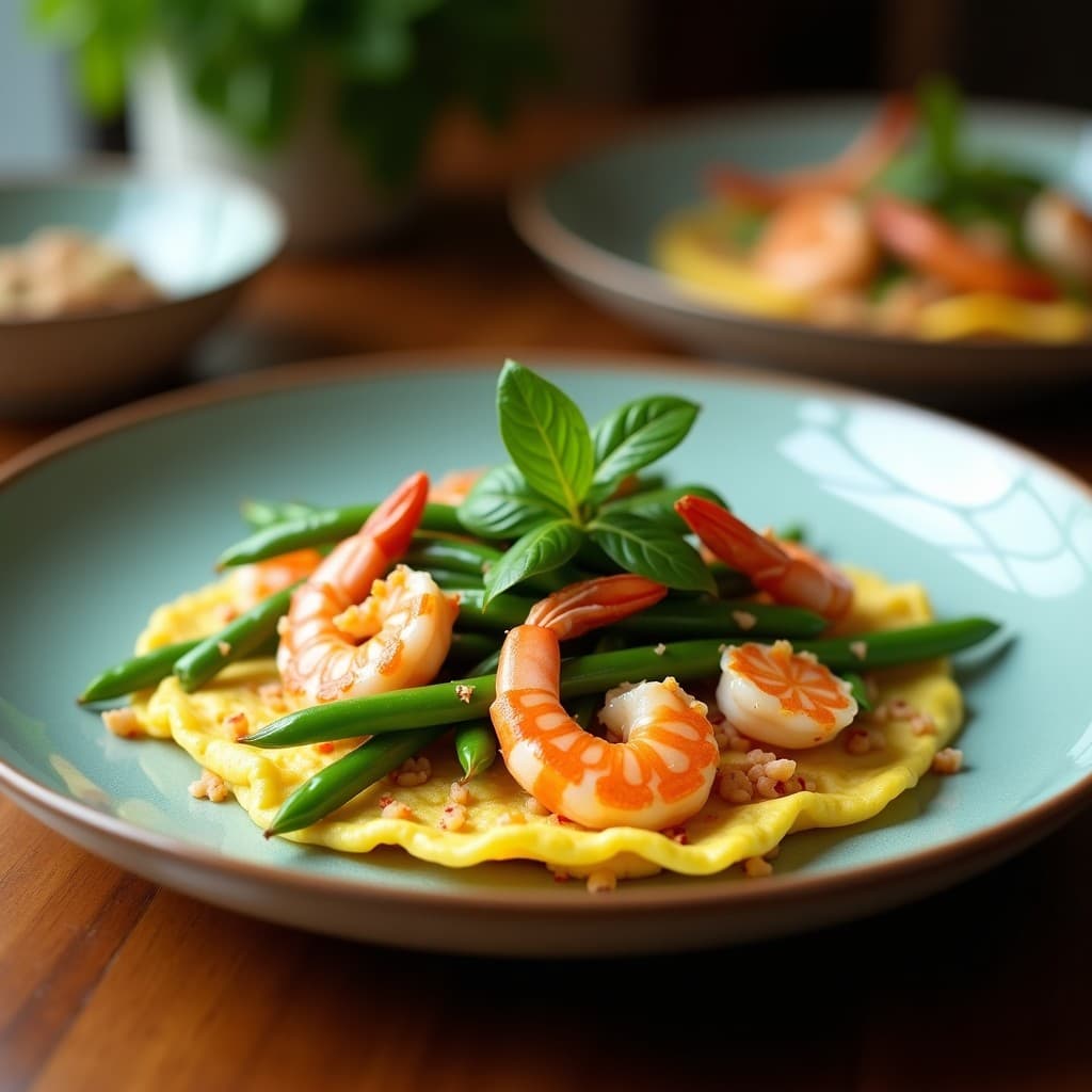 Tortilla de Camarones y Ejotes con Hojas de Limón Kaffir: Receta Tailandesa en Airfryer