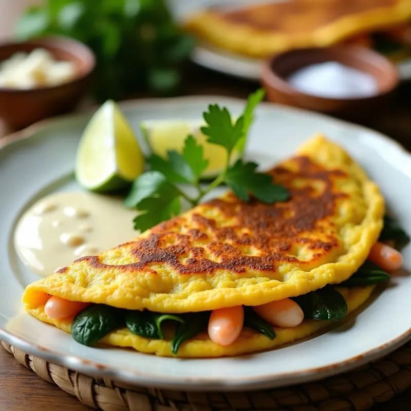 Tortilla de Camarones y Espinacas con Salsa de Ajo: Receta Colombiana Costera