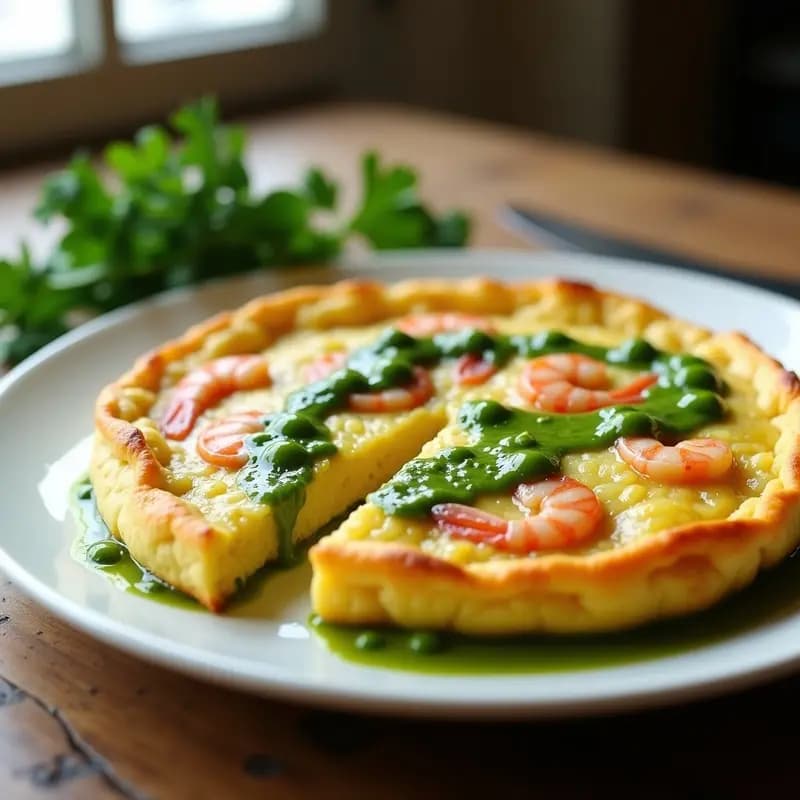 Tortilla de Camarones y Guisantes con Salsa de Ajo y Perejil: Receta Portugesa en 15 Minutos