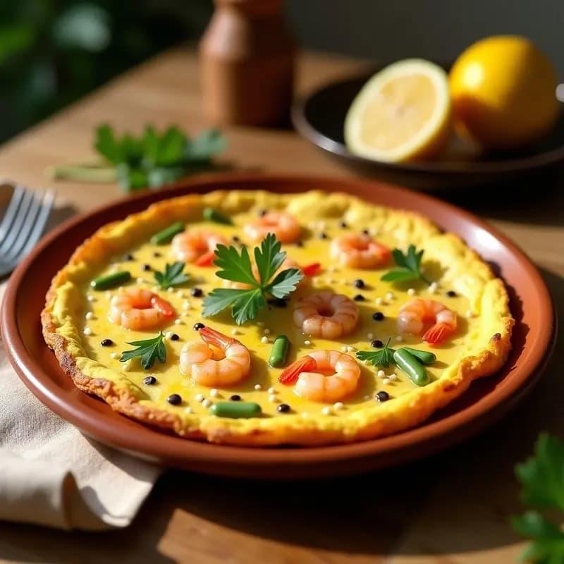 Tortilla de Camarones y Habas Tiernas: Aperitivo Costero Sin Gluten